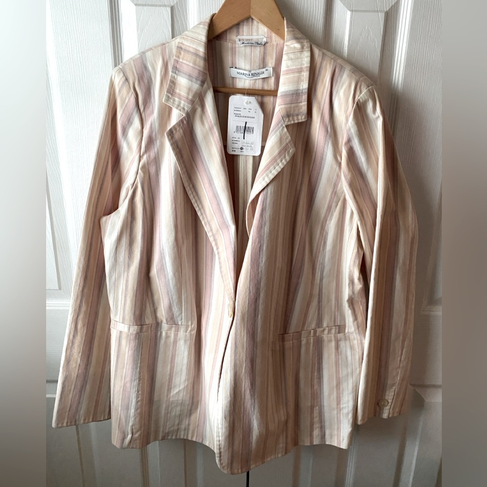 🆕 Dead Stock VTG MARINA RINALDI Wisteria Cream/Pink Stripe Cotton Blazer SZ 20